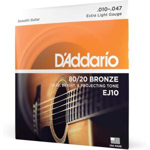 imageDAddario Acoustic Guitar Strings 8020 Bronze EJ10 Extra Light Gauge 1047 6String Set Pack of 11Pack