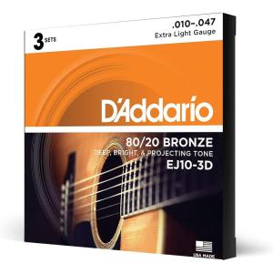 imageDAddario Acoustic Guitar Strings 8020 Bronze EJ10 Extra Light Gauge 1047 6String Set Pack of 13Pack