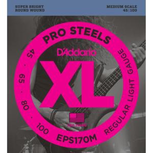 imageDAddario Bass Guitar Strings XL Pro Steels EPS165 Long Scale Regular Light TopMedium Bottom Gauge 45105 4String Set Pack of 1Medium Scale