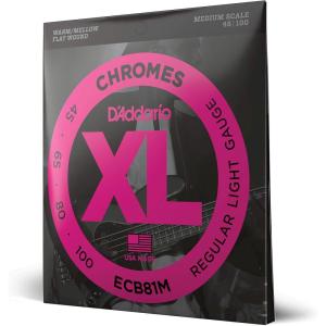 imageDAddario XL Chromes Flat Wound Bass Guitar Strings  ECB81  Long Scale  Regular Light 45100Medium Scale