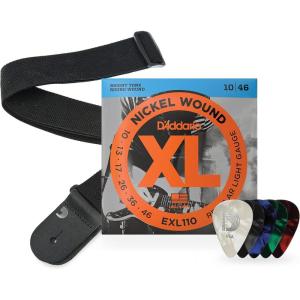 imageDAddario Electric Guitar Strings Bundle  Includes 6String Set of EXL110 Light 1046 10 Celluloid Medium Picks 1 Poly Pro Strap