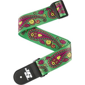 imageDAddario Guitar Strap Joe Satriani Up in Flames Design 50mm Wide Tubular Nylon Adjustable from 35 to 595 Guitar AccessoriesPaisley Green